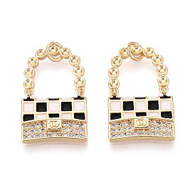 Латунные микропаве прозрачные подвески с фианитом, с черно-белой эмалью, без никеля , пакет
