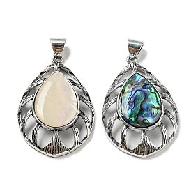 Natural Paua Shell/Abalone Shell Pendants, Antique Silver Plated Alloy Teardrop Charms
