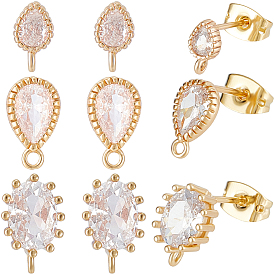 12шт. 4 стиль каплевидной формы латунные серьги-гвоздики фурнитура, с петлями и фианитом, с фрикционными гайками 12шт.