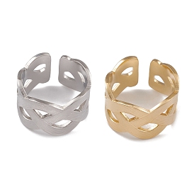 304 Stainless Steel Hollow Out Wave Open Cuff Rings for Women