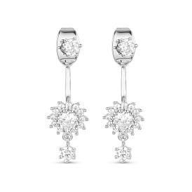 SHEGRACE Elegant Fashion Real 18K Gold Plated Brass Front and Back Dangle Stud Earrings, with Micro Pave AAA Cubic Zirconia Sun Flower, 20mm, Pin: 0.7mm