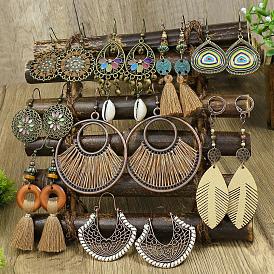 Fashion Ethnic Style Tassel Leather Shell Long Earrings - Trendy, Circular, Bohemian.