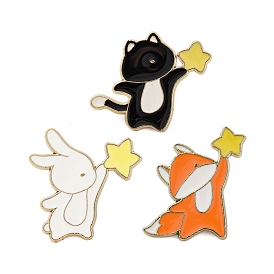 Animals Holding Star Enamel Pins, Zinc Alloy Cute Kitten Brooches for Backpack Clothes