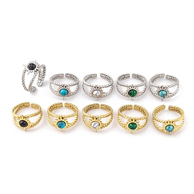 Sun 304 Stainless Steel Open Cuff Rings, Synthetic Turquoise & Malachite Rings for Women