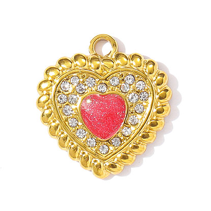 304 из нержавеющей стали горный хрусталь подвески, сердце прелести, с эмалью, ионное покрытие (ip), реальный 18 k позолоченный