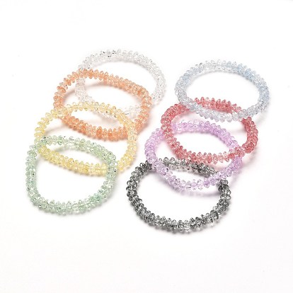 Crackle Glass Rondelle Beads Stretch Bracelet for Teen Girl Women, Dyed & Heated Crystal Glass Bracelet