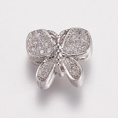 Латунные микро проложить кубического циркония бусы, бабочка, прозрачные