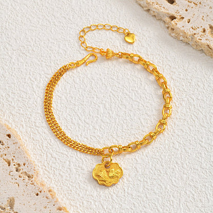 Brass Charm Bracelets, Lucky Lock with Fish