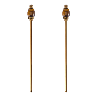 2шт. латунные палочки для волос, с натуральным тигровый глаз