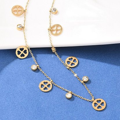 День Святого Патрика 304 Женские ожерелья-нагрудники с кристаллами из нержавеющей стали, стразами, плоскими, круглыми и с кисточками в виде клевера, ионное покрытие (ip)