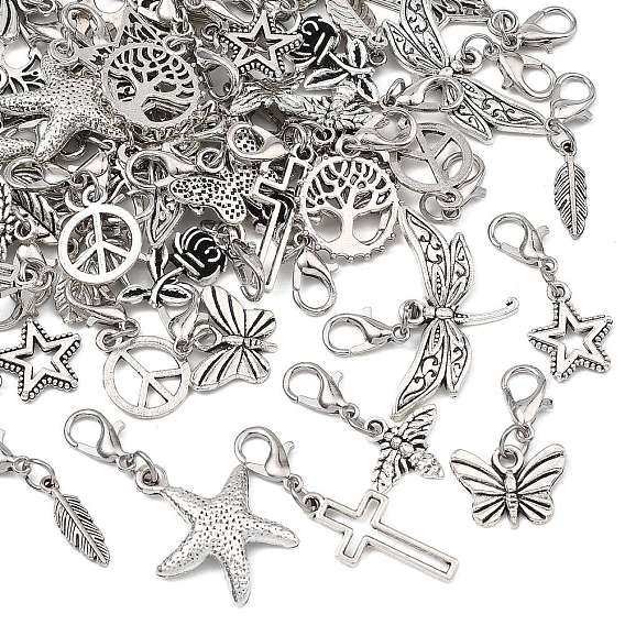 12шт 6 стиль сплав подвесные украшения, Сплав с застежками когтя омара, разнообразные