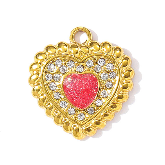 304 из нержавеющей стали горный хрусталь подвески, сердце прелести, с эмалью, ионное покрытие (ip), реальный 18 k позолоченный