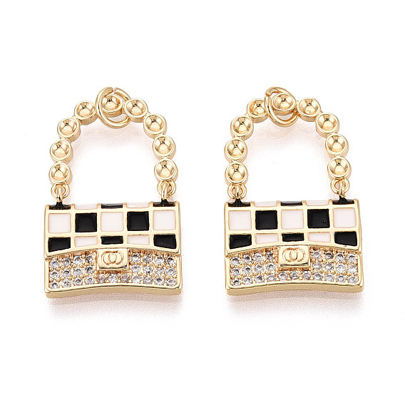 Латунные микропаве прозрачные подвески с фианитом, с черно-белой эмалью, без никеля , пакет