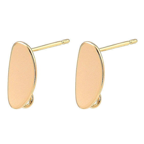 SHEGRACE Brass Stud Earring Findings, Oval, with Loop, Cadmium Free & Lead Free & Nickel Free