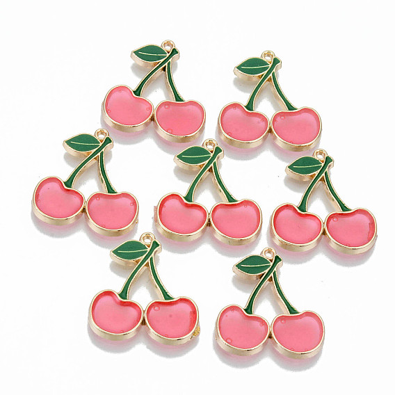 Подвески из прозрачной эпоксидной смолы, со сплавочной фурнитурой и эмалевой, без кадмия и без свинца, вишня, золотой свет