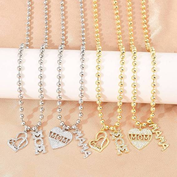 Подвеска в виде сердца с микропаве из латуни с прозрачными кубическими циркониями ко Дню матери для женщин., без кадмия и без свинца, долговечный, стойки покрытие