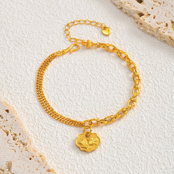 Brass Charm Bracelets, Lucky Lock with Fish