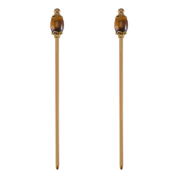 2шт. латунные палочки для волос, с натуральным тигровый глаз