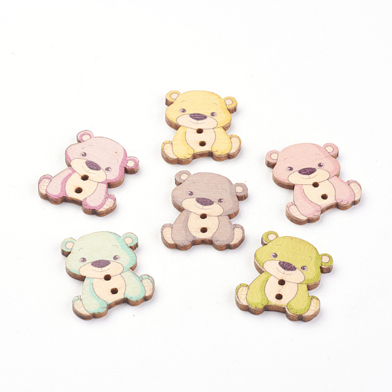 2-Hole Printed Wooden Buttons, Bear