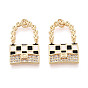 Латунные микропаве прозрачные подвески с фианитом, с черно-белой эмалью, без никеля , пакет