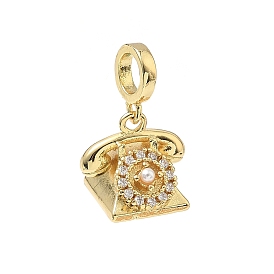Европейские подвески-шармы с микропаве из латуни, прозрачными кубическими цирконами и искусственным жемчугом из АБС-пластика, телефонные подвески с большим отверстием, без кадмия и без свинца, долговечный, стойки покрытие
