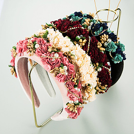 Lace Flower Bridal Headband with Pearl and Rhinestone Embellishments