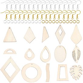 DIY Dangle Earring Makings, with Unfinished Wood Big Pendants, Brass Earring Hooks & Jump Ring, Mixed Shapes