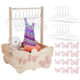 1 Набор для самостоятельной сборки корзины для детской одежды из фанеры, В комплекте: 10 пластиковая детская вешалка и 12 бумажные наклейки-бабочки для украшения стены.