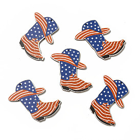 American Flag Theme Single Face Printed Aspen Wood Big Pendants, Boot Charm