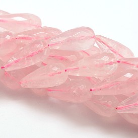  Natural Rose Quartz Teardrop Bead Strands, Faceted, 26x12mm, Hole: 1mm, about 15pcs/strand, 15.75 inch