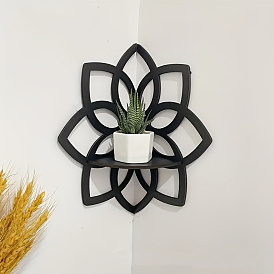 Support de rangement d'angle mural en bois, fleur
