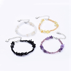 Beaded Bracelets, with Natural Gemstone Chips, Faceted Glass Beads and Starfish Shape Tibetan Style Alloy Charms