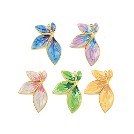 Ion Plating(IP) 304 Stainless Steel Pendants, with Enamel, Real 18K Gold Plated, Leaf Charm