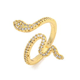 Rack Plating Snake Brass Micro Pave Clear Cubic Zirconia Cuff Rings for Women, Cadmium Free & Lead Free, Long-Lasting Plated