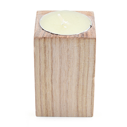 Natural Wood Candle Holder, with Candles inside, Cuboid