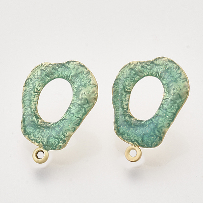 Iron Enamel Stud Earring Findings, with Raw(Unplated) Pin and Loop, Ring, Matte Gold Color