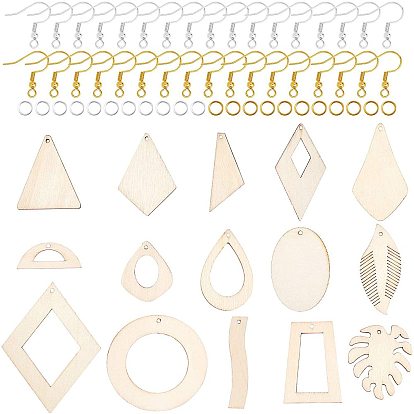 DIY pendientes colgantes, con grandes colgantes de madera sin terminar, ganchos de latón para pendientes y anillo de salto, formas mixtas