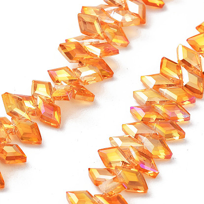 Electroplate Rhombus Glass Beads Strands, Faceted, Full Rainbow Plated