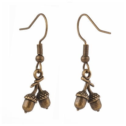 Tibetan Style Alloy Acorn Dangle Earrings, with Iron Earring Hooks