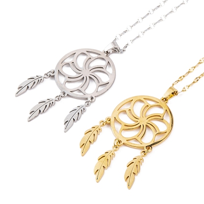 Red tejida con plumas 201 Collares colgantes bohemios de acero inoxidable para mujer