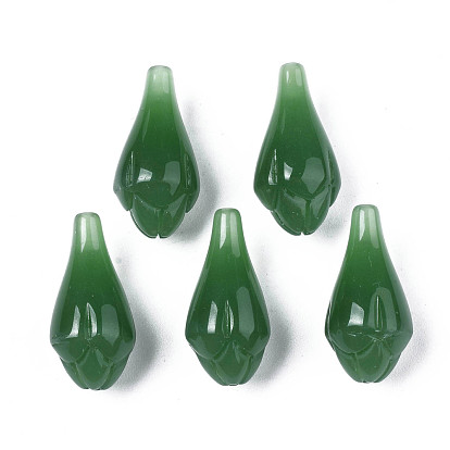 Imitation de perles de verre de jade, la moitié foré, bourgeon floral