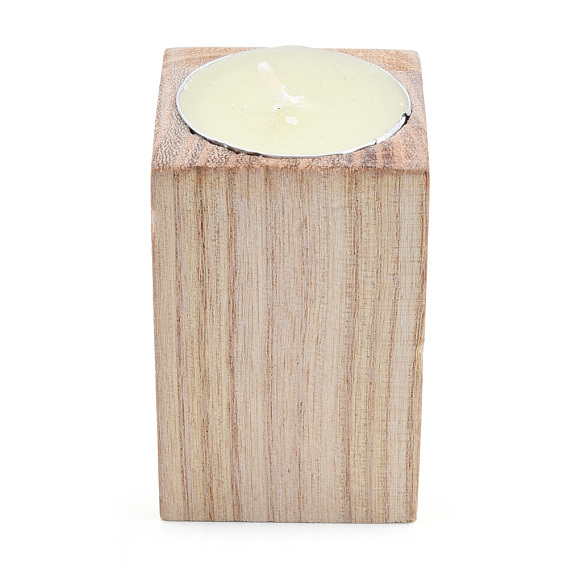 Natural Wood Candle Holder, with Candles inside, Cuboid