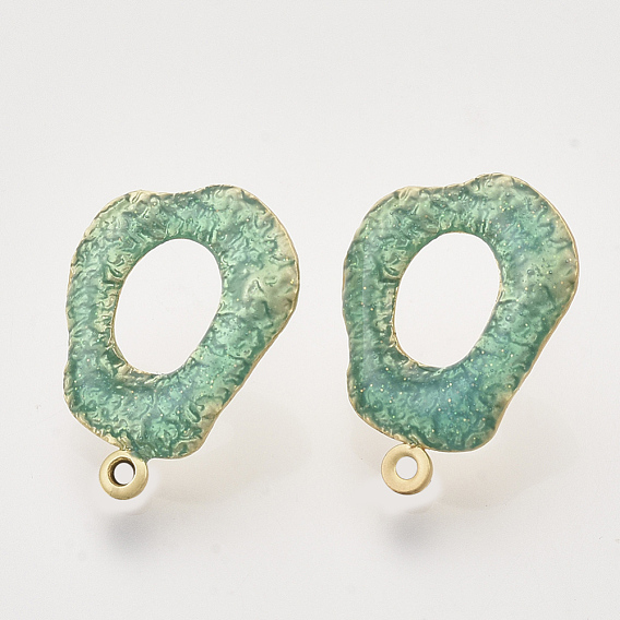 Iron Enamel Stud Earring Findings, with Raw(Unplated) Pin and Loop, Ring, Matte Gold Color