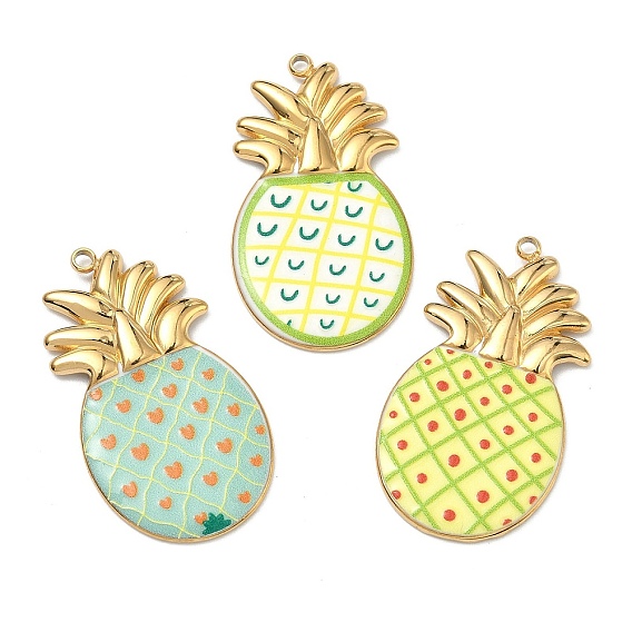 304 подвески из нержавеющей стали, с эмалью, ананасовые прелести, вакуумное покрытие pvd, реальный 18 k позолоченный