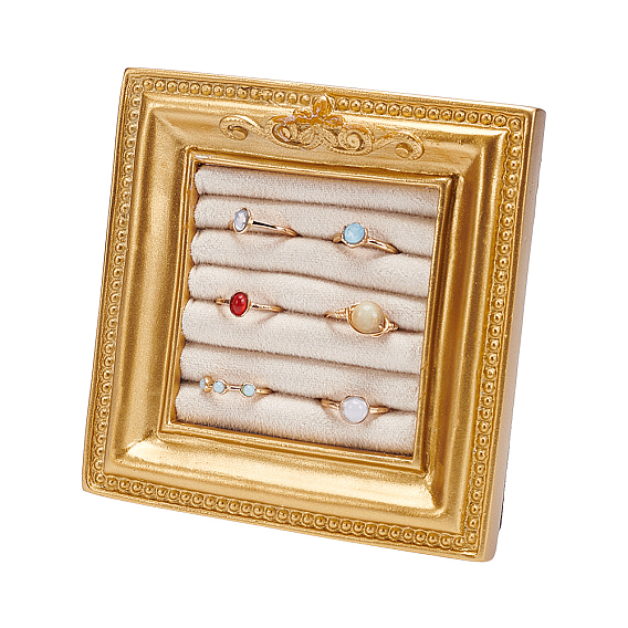 Квадратная фоторамка, органайзер для колец из смолы, подставка с бархатным ковриком, золотые