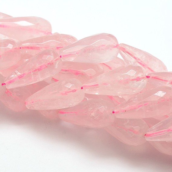 Brins de perles de quartz rose naturel, facette, 26x12mm, Trou: 1mm, Environ 15 pcs/chapelet, 15.75 pouce