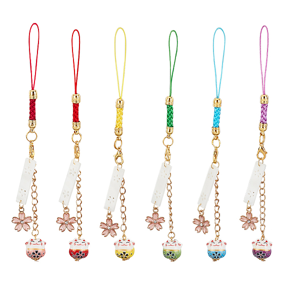 6 милые ремешки для смартфона maneki neko, Дейзи Сакура кошка колокольчик мобильные веревочные брелки пара подарок украшение