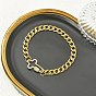 Micro Pave Clear Cubic Zirconia Screw Carabiner Lock Link Bracelets, 304 Stainless Steel Cuban Link Chain Bracelets for Women