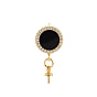 Brass Micro Pave Clear Cubic Zirconia Stud Earring Findings, for Half Drilled Bead, Nickel Free, with Enamel, Real 18K Gold Plated, Flat Round