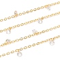 Handmade Brass Cable Chains, with Cubic Zirconia Charms and Spool, Long-lasting Plated, Soldered, Diamond Shapes